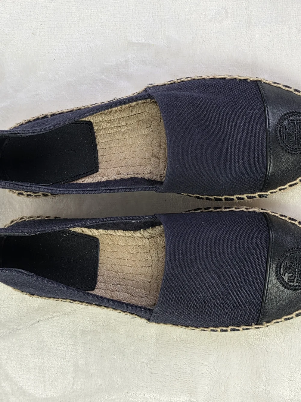 Tory Burch Espardrille Flats Womens 5 Navy Canvas Braided Jute Slip‎ On Casual
